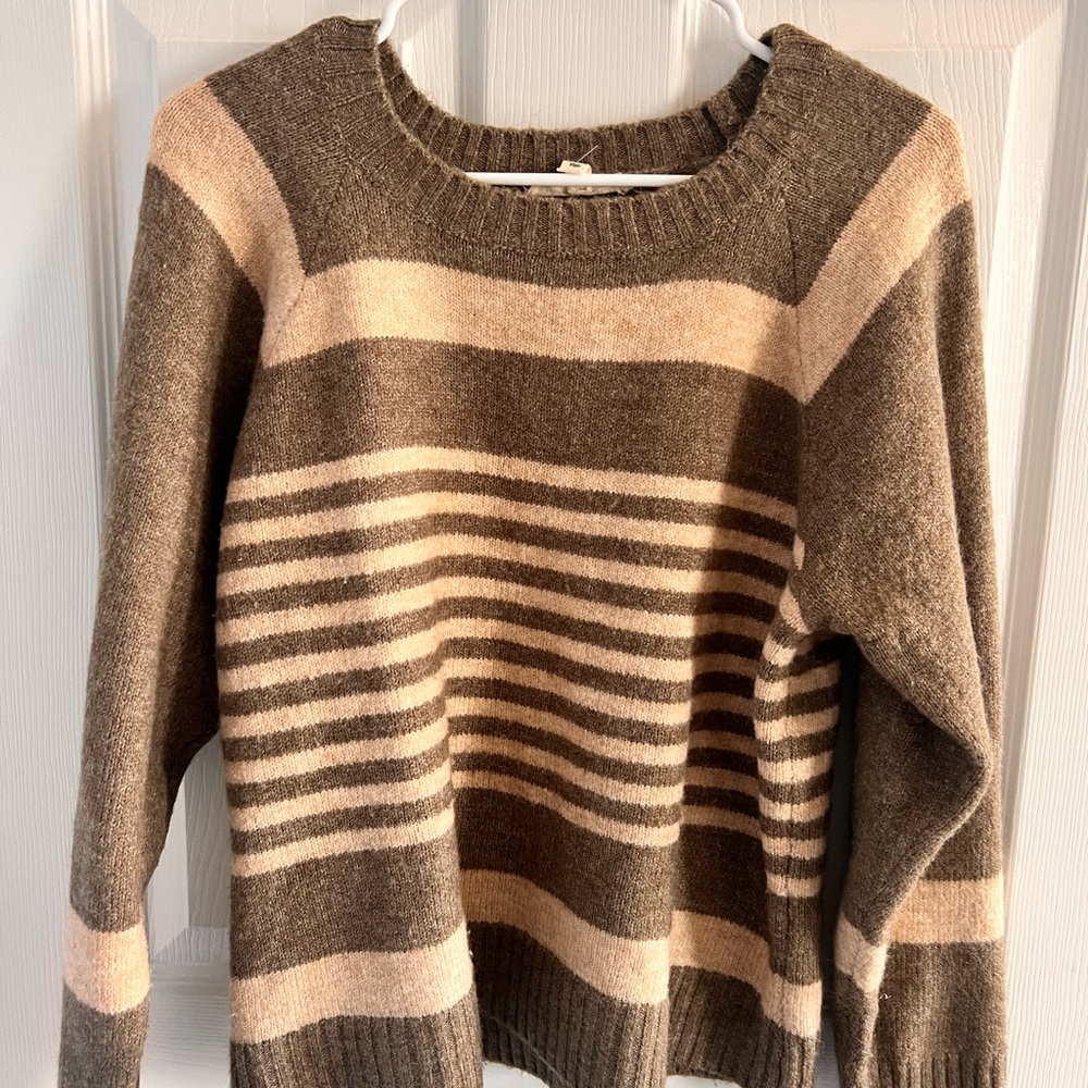 Women's Striped Crewneck Sweater in Brown & Cream